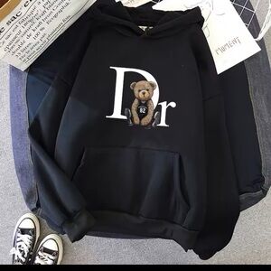 Black Hoodie with Bear Graphic